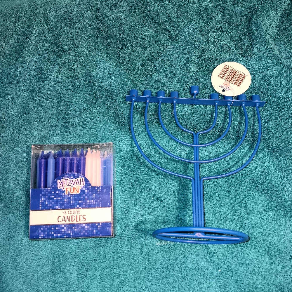 Mitzvah Fun Blue Menorah with Candles